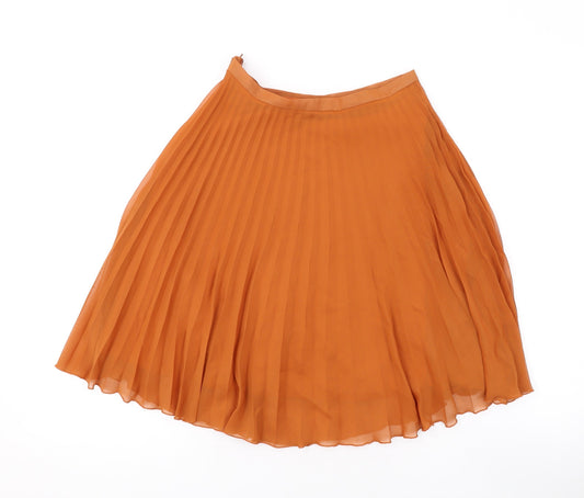 Jane Norman Womens Orange Polyester Pleated Skirt Size 8 Zip