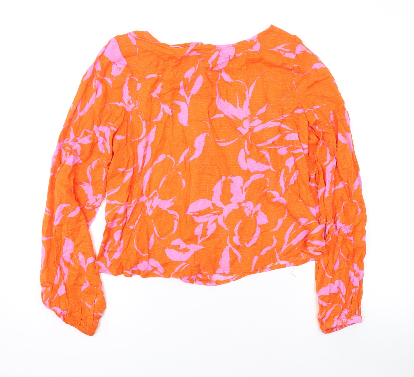 VERO MODA Womens Orange Floral Polyester Basic Blouse Size XS Round Neck