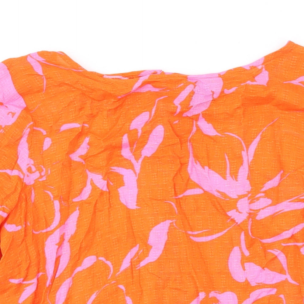 VERO MODA Womens Orange Floral Polyester Basic Blouse Size XS Round Neck