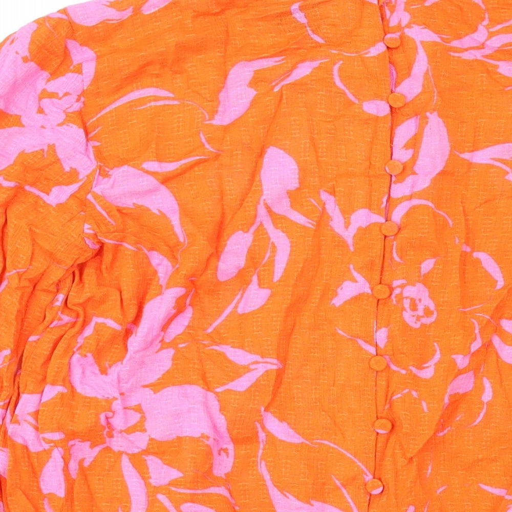 VERO MODA Womens Orange Floral Polyester Basic Blouse Size XS Round Neck