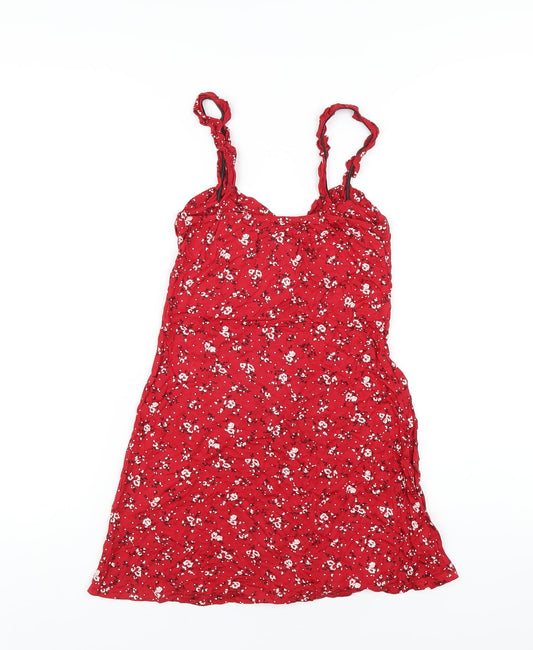 prettylitt Womens Red Floral Viscose Mini Size 8 Sweetheart Pullover
