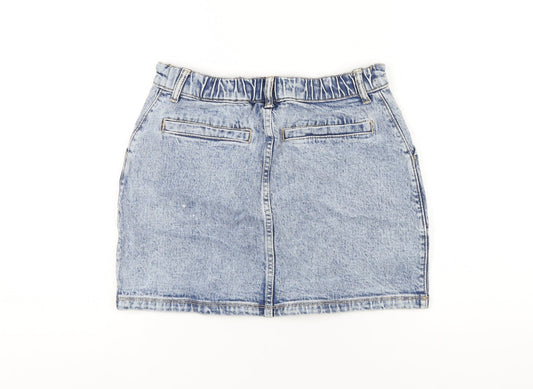 Social Tourist Womens Blue Cotton A-Line Skirt Size S Zip