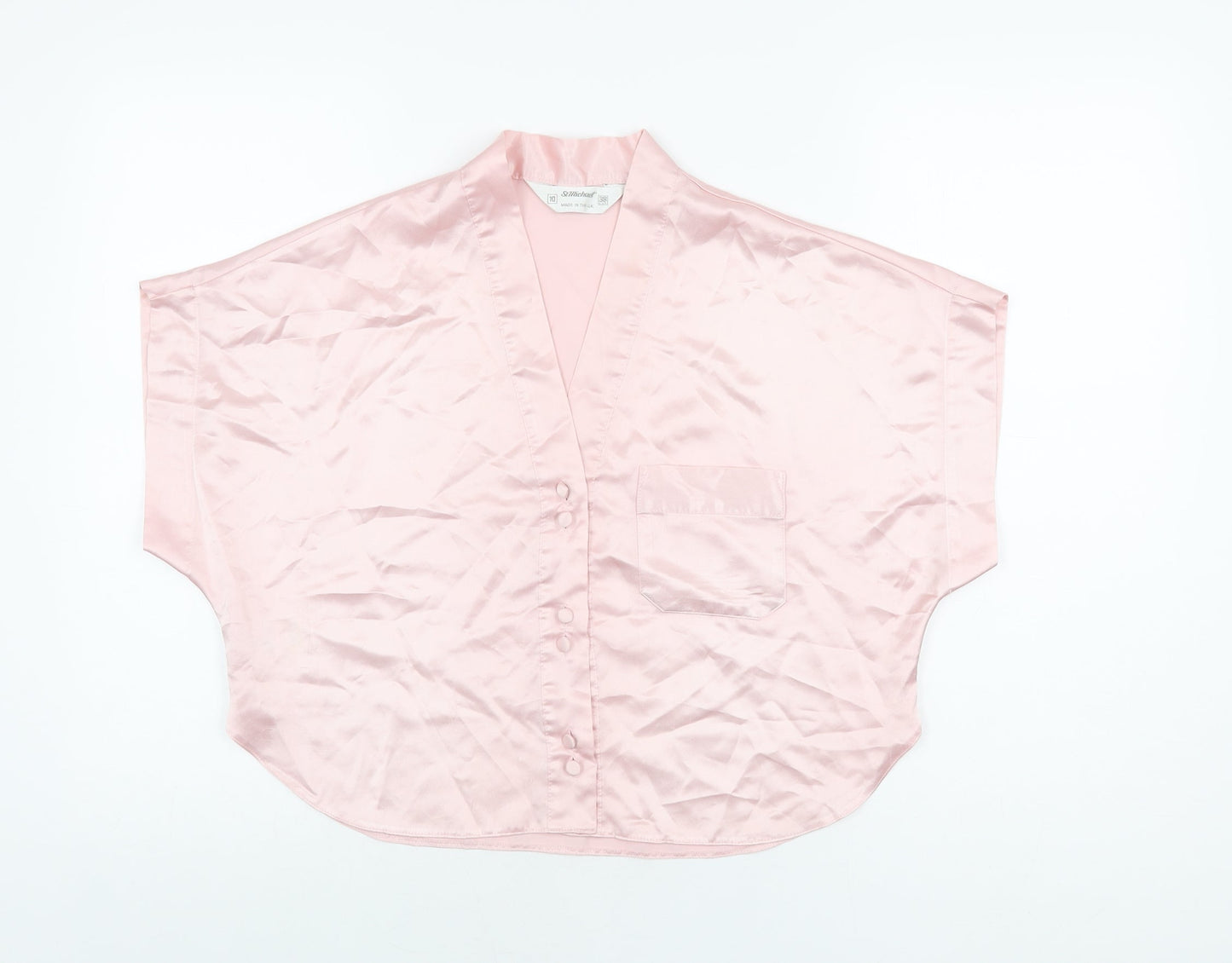 St Michael Womens Pink Polyester Basic Button-Up Size 10 V-Neck