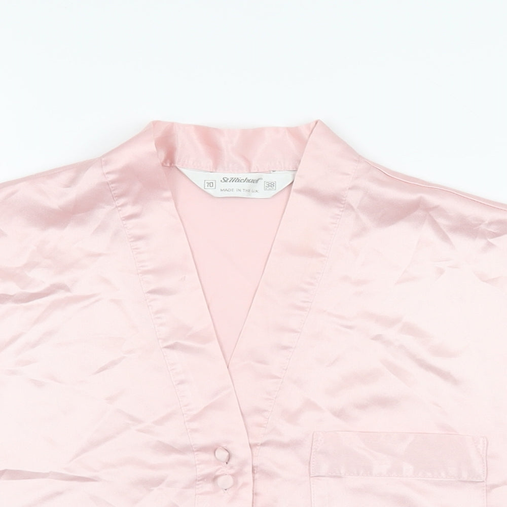 St Michael Womens Pink Polyester Basic Button-Up Size 10 V-Neck