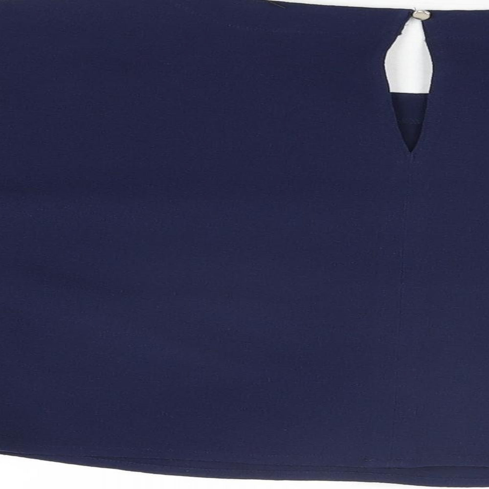 Ole Womens Blue Polyester Cropped T-Shirt Size 6 Round Neck