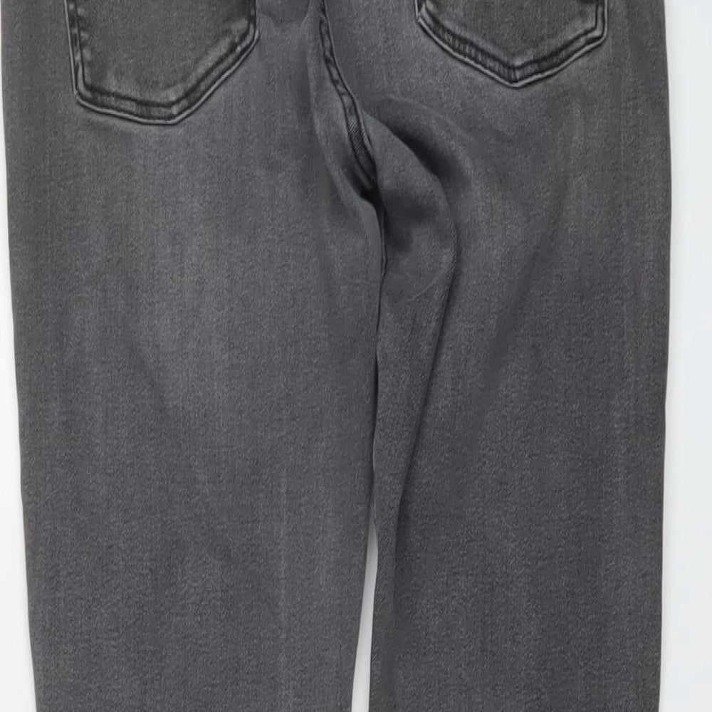 Brand and care label for ESPRIT women’s grey cotton skinny jeans, size UK 28, in, 28-inch leg regular button