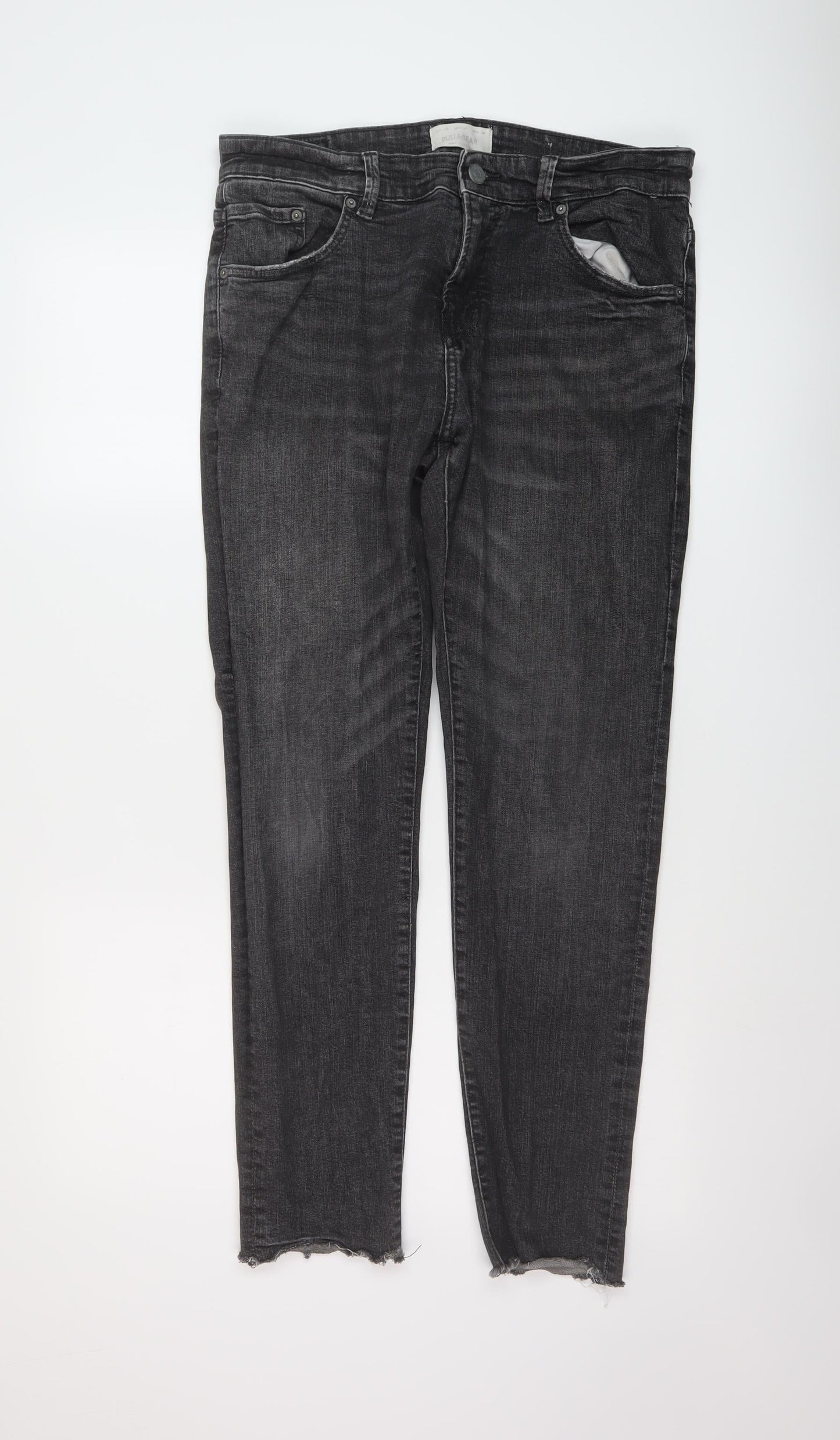 Pull&Bear Mens Grey Cotton Skinny Jeans Size 32 in L29 in Regular Button