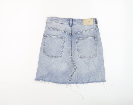 H&M Womens Blue Cotton A-Line Skirt Size 6 Button