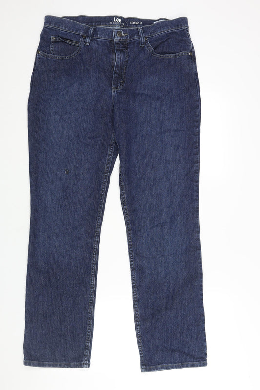 Lee Womens Blue Cotton Straight Jeans Size 12 L31 in Regular Zip