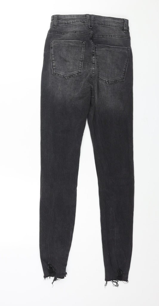 Denim & Co. Womens Grey Cotton Skinny Jeans Size 6 L25 in Regular Zip - Distressed Hems
