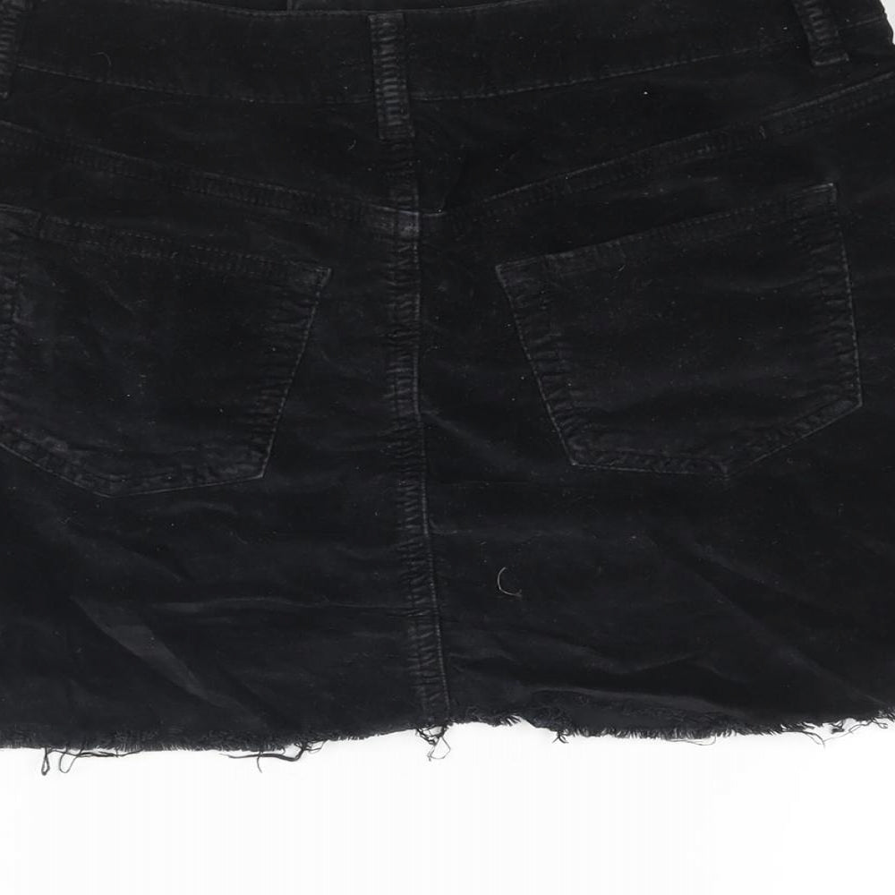 Topshop Womens Black Cotton Mini Skirt Size 8 Zip