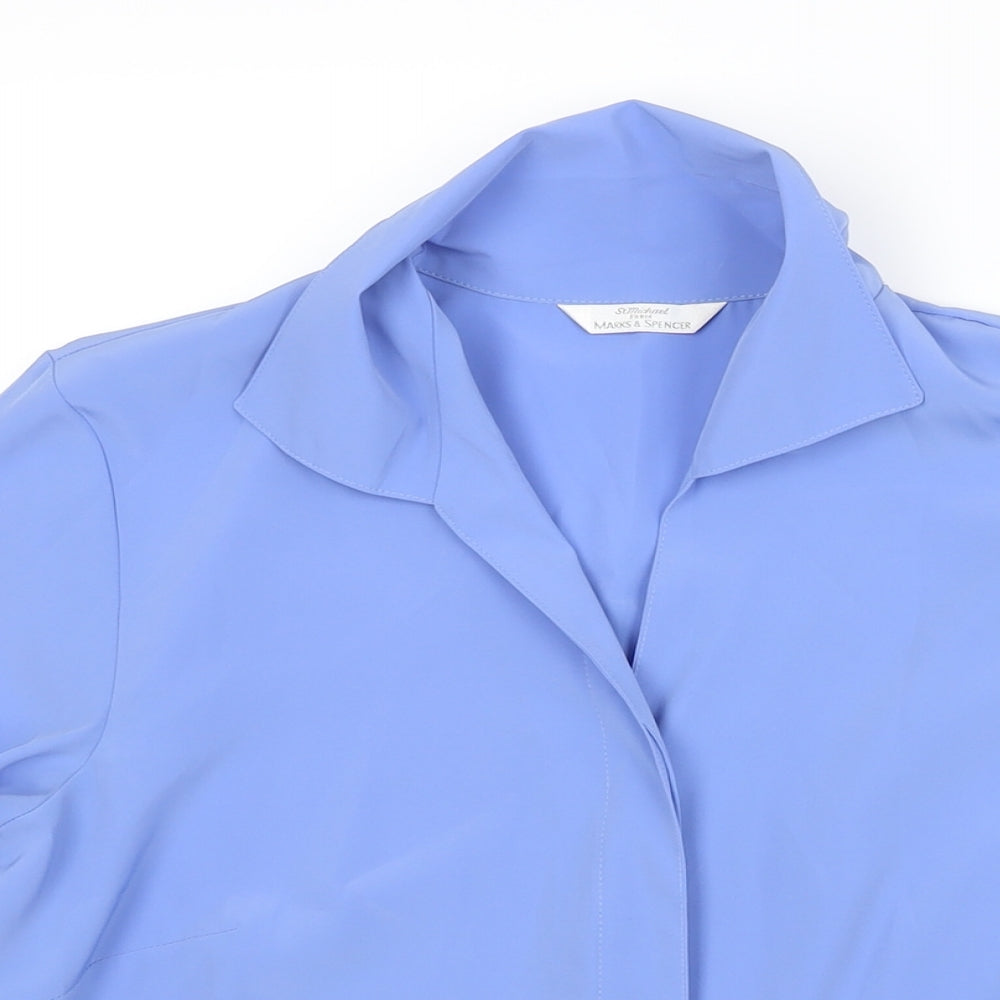St Michael Womens Blue Polyester Basic Button-Up Size 10 Collared
