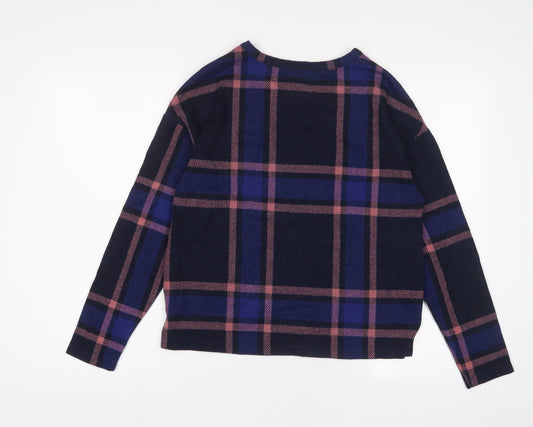 Marks and Spencer Womens Blue Plaid Cotton Pullover Sweatshirt Size 10 Pullover