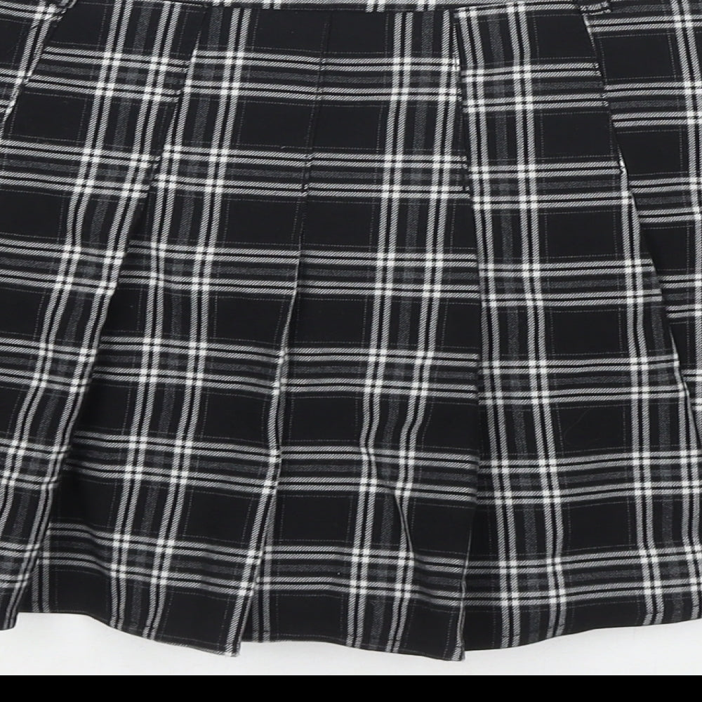 Shufeng Womens Black Check Polyester Pleated Skirt Size M Zip