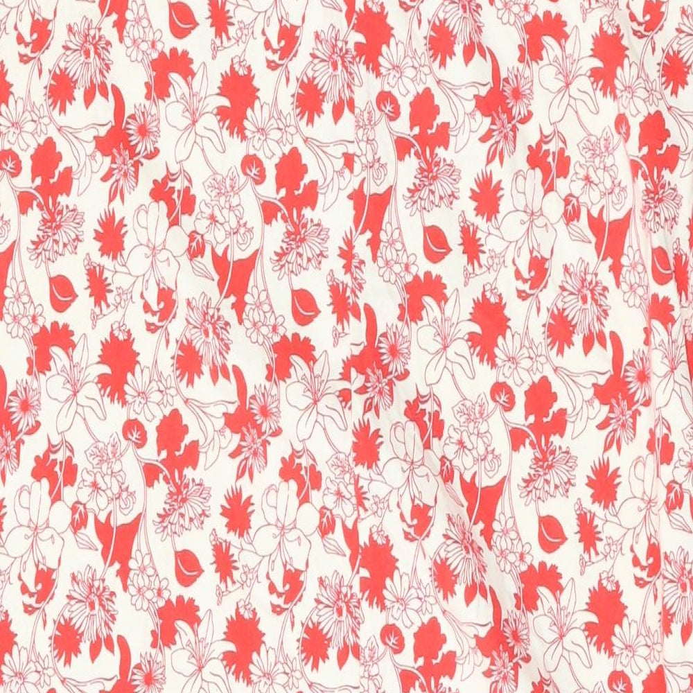 Uniqlo Womens Red Floral Cotton T-Shirt Dress Size L Collared Button