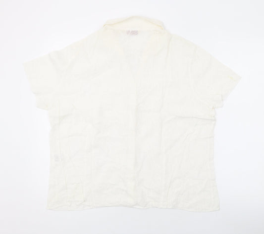 EWM Womens Ivory Floral Cotton Basic Button-Up Size 2 Collared