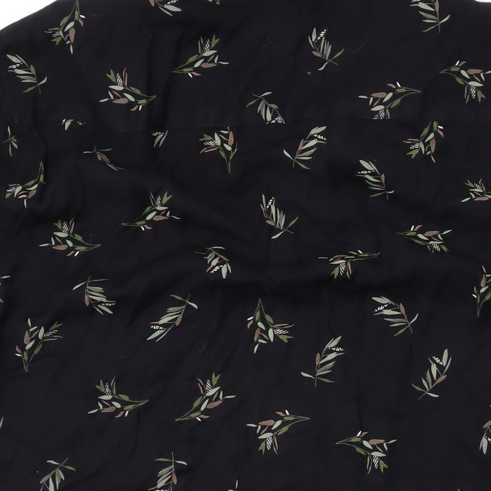Carlo Mens Black Geometric Cotton Button-Up Size L Collared Button