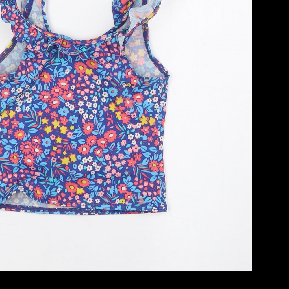 Brand and care label for John Lewis girls’ multicoloured floral nylon basic blouse, size 6, years scoop neck - swin top
