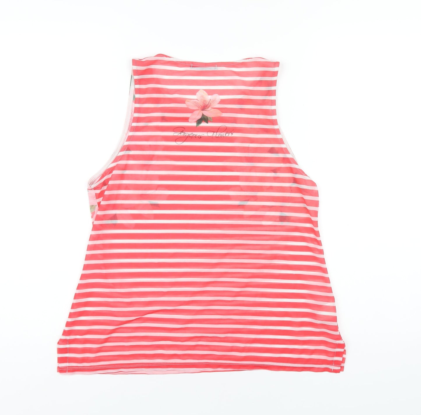 Jane Norman Womens Pink Striped Polyester Basic Tank Size 12 Round Neck