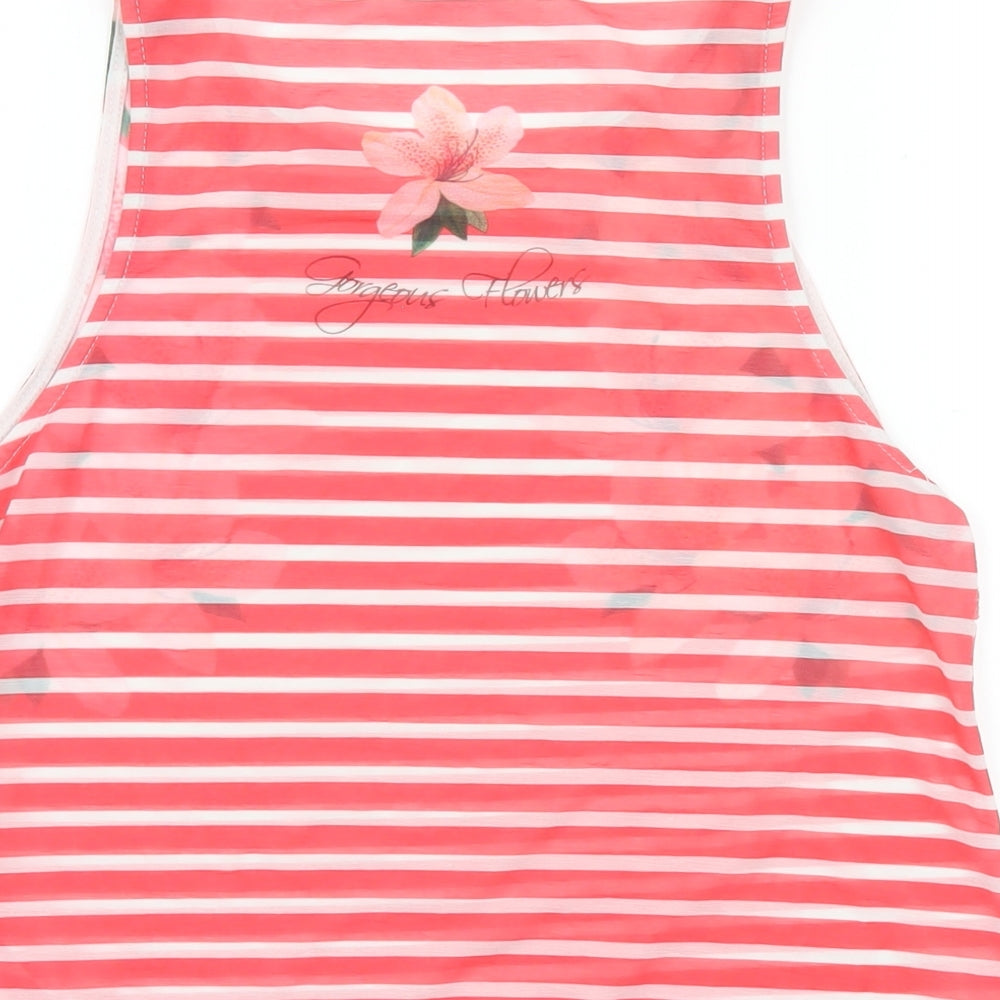 Jane Norman Womens Pink Striped Polyester Basic Tank Size 12 Round Neck