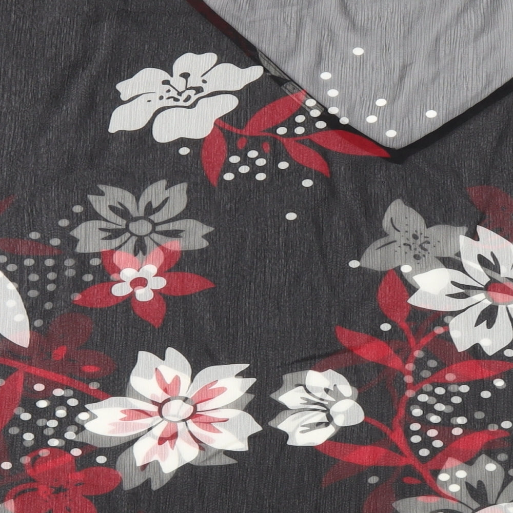 Ann Harvey Womens Black Floral Polyester Basic T-Shirt Size 20 V-Neck
