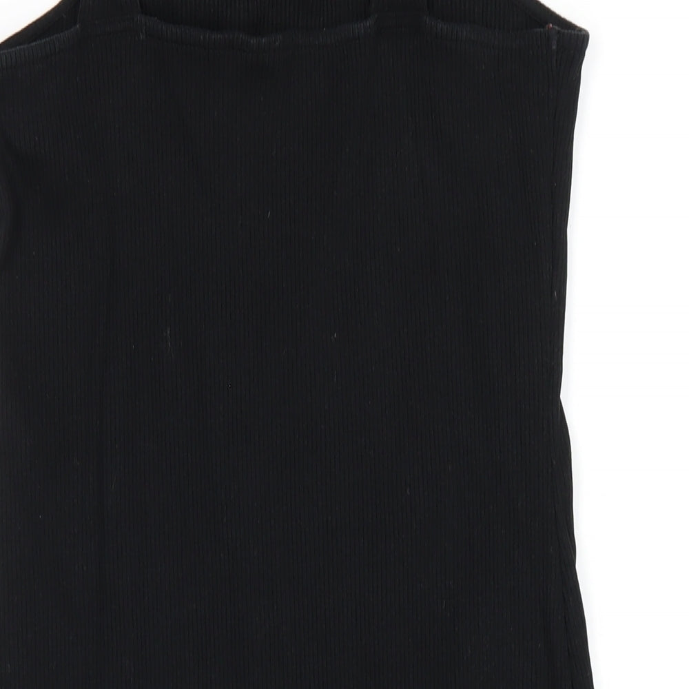 Brand and care label for ASOS women’s black cotton bodycon, size UK 12, square neck pullover