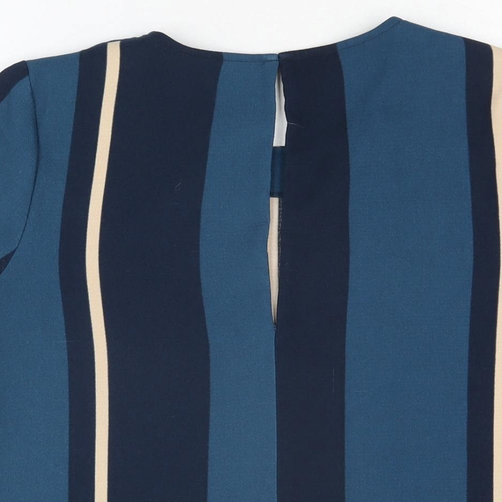 Samsoe Samsoe Womens Blue Striped Polyester Basic T-Shirt Size M Round Neck