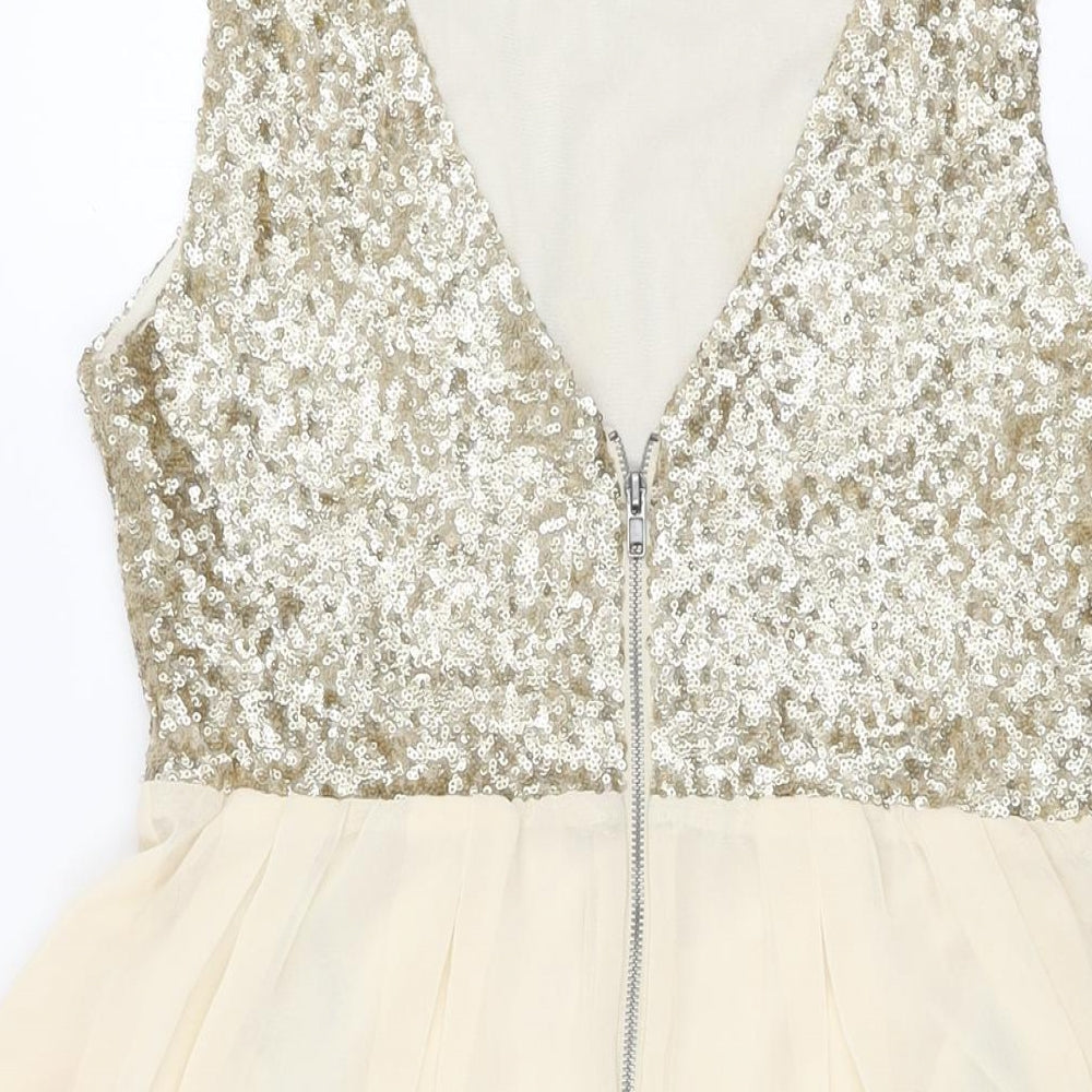 TFNC London Womens Gold Polyester Skater Dress Size L Round Neck Zip