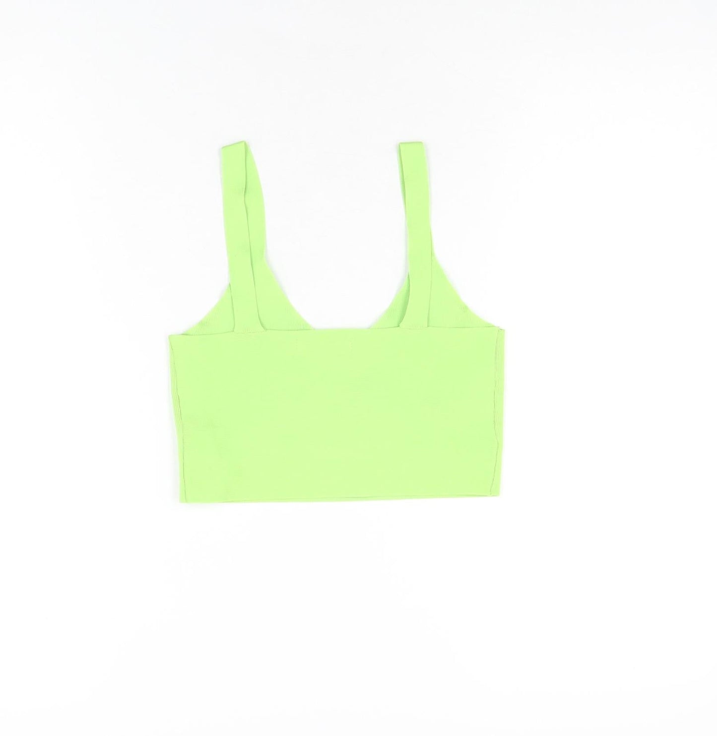 Pink Woman Womens Green Polyester Cropped T-Shirt Size XS V-Neck