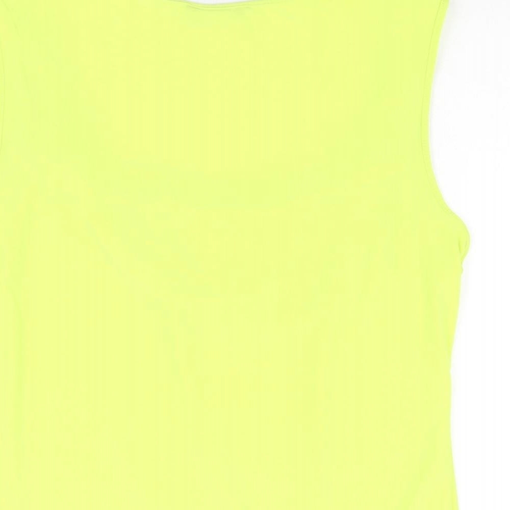 Brand and care label for Roman women’s yellow polyester basic t-shirt, size UK 16, cowl neck