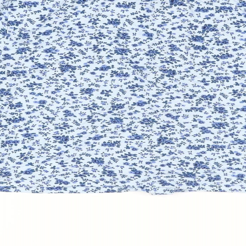 Missguided Womens Blue Floral Viscose Cropped Button-Up Size 12 Round Neck
