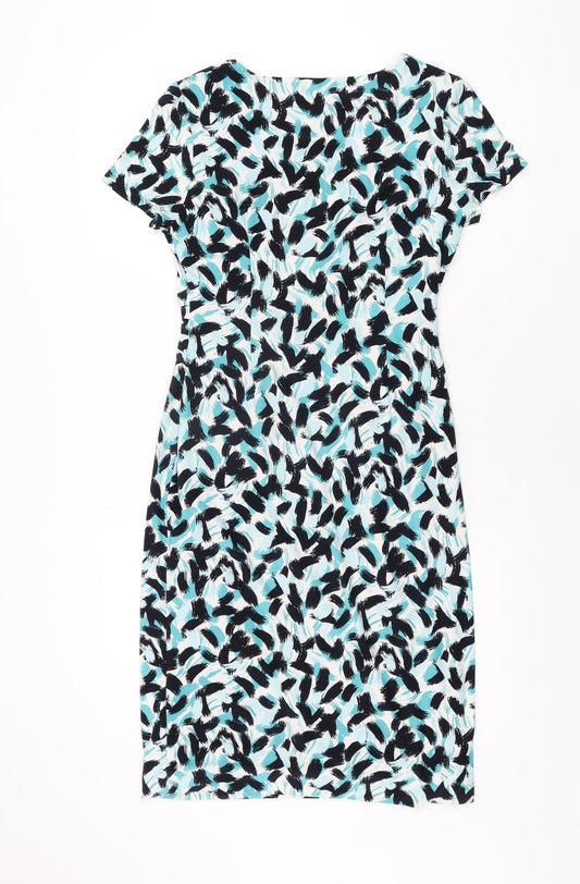 Precis Womens Blue Geometric Polyester Bodycon Size 10 Scoop Neck Pullover