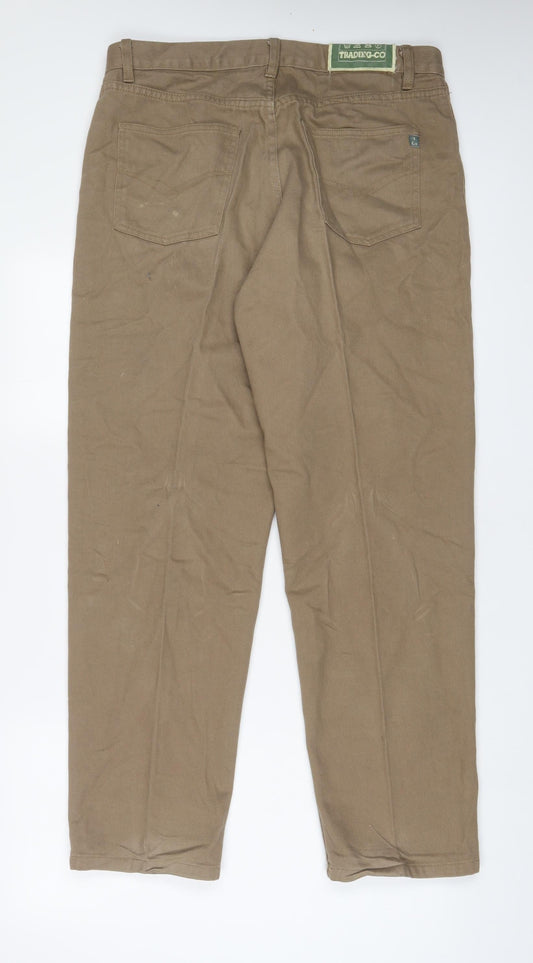 Trading-Co Mens Brown Cotton Straight Jeans Size 34 in L30 in Regular Zip