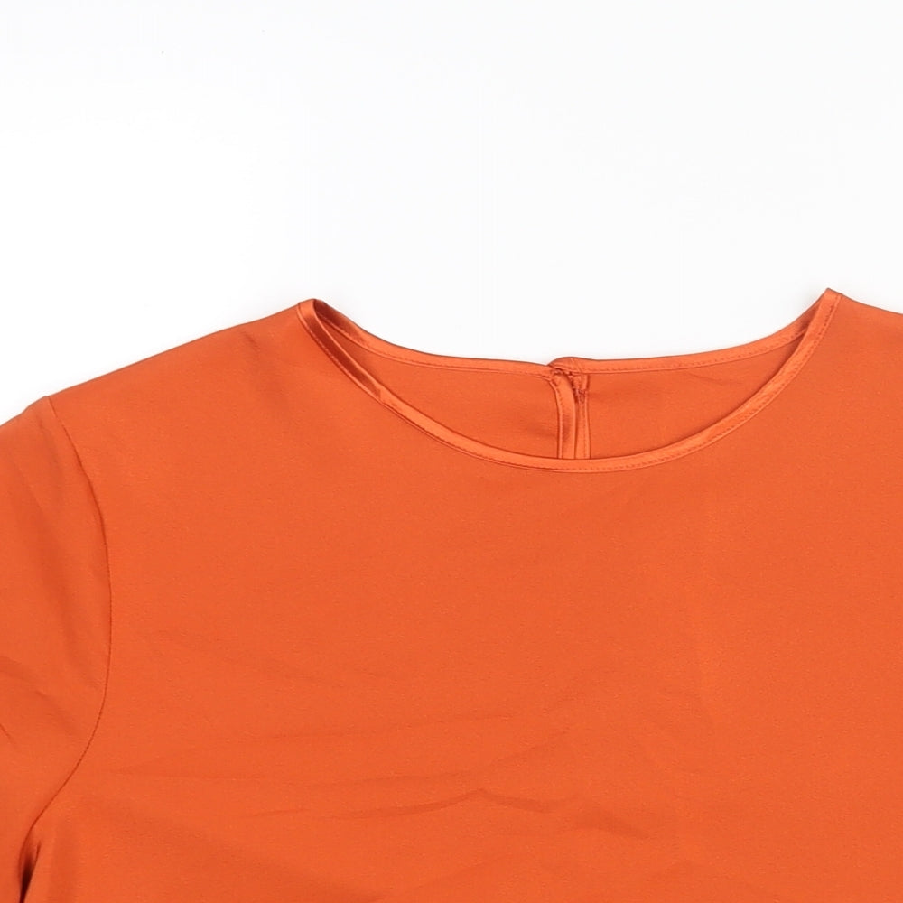 St Michael Womens Orange Polyester Basic Blouse Size 12 Round Neck