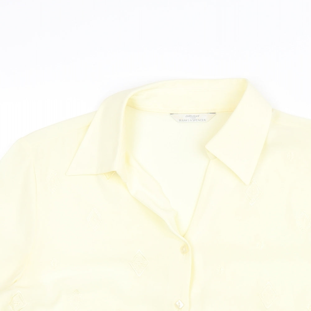 St Michael Womens Yellow Polyester Basic Blouse Size 12 V-Neck - Diamond Embroidery