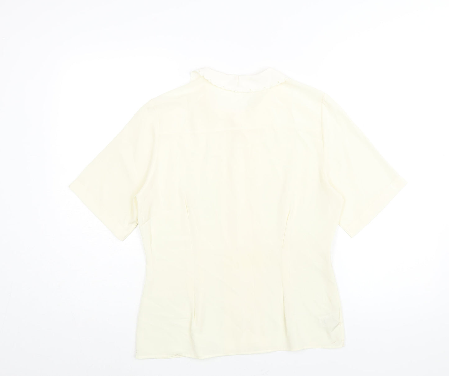 St Michael Womens Ivory Polyester Basic Blouse Size 10 Collared - Embroidered Collar Pleated Front