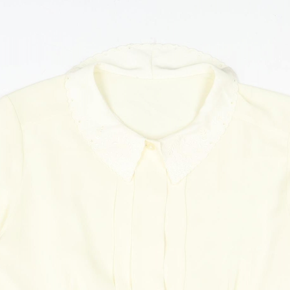 St Michael Womens Ivory Polyester Basic Blouse Size 10 Collared - Embroidered Collar Pleated Front
