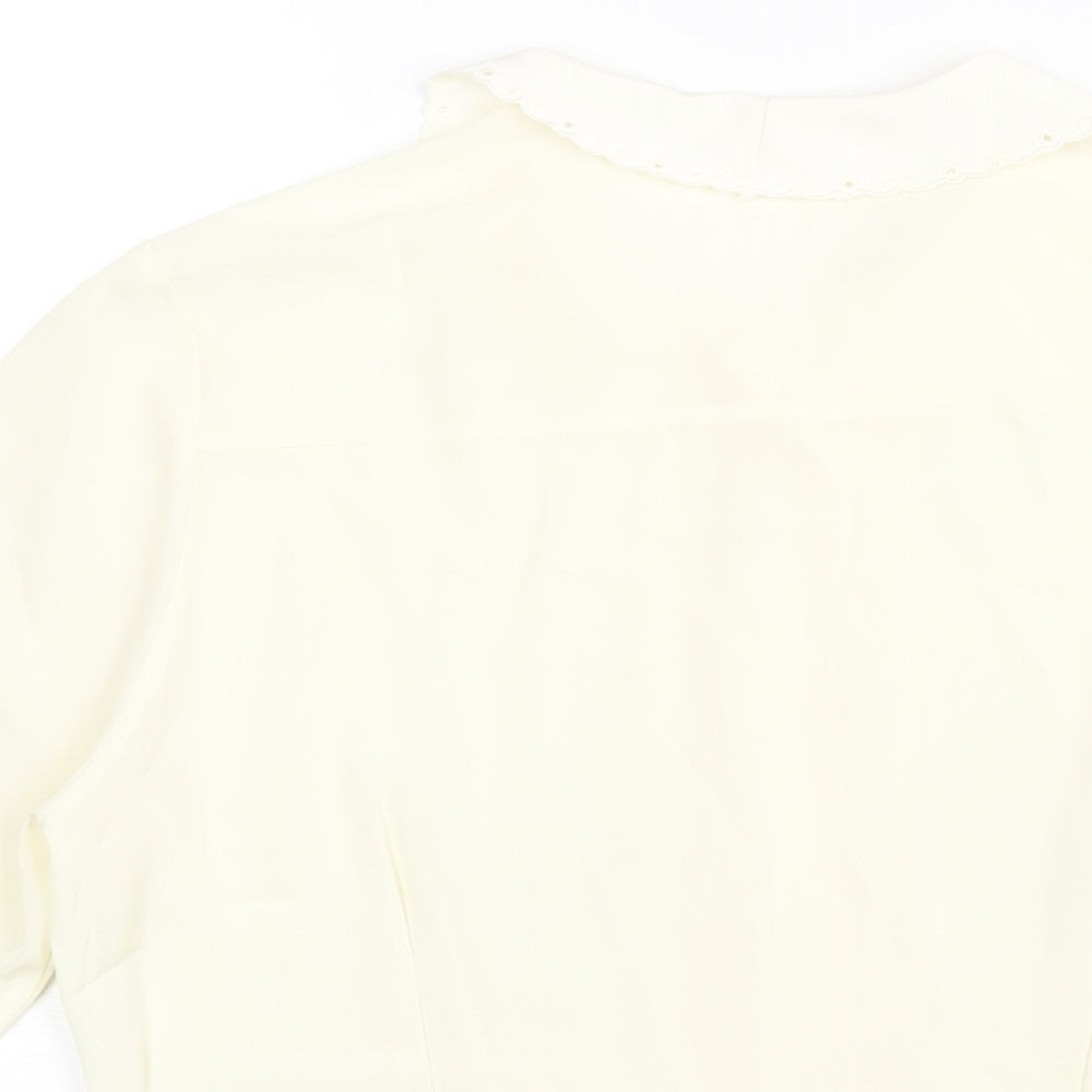 St Michael Womens Ivory Polyester Basic Blouse Size 10 Collared - Embroidered Collar Pleated Front
