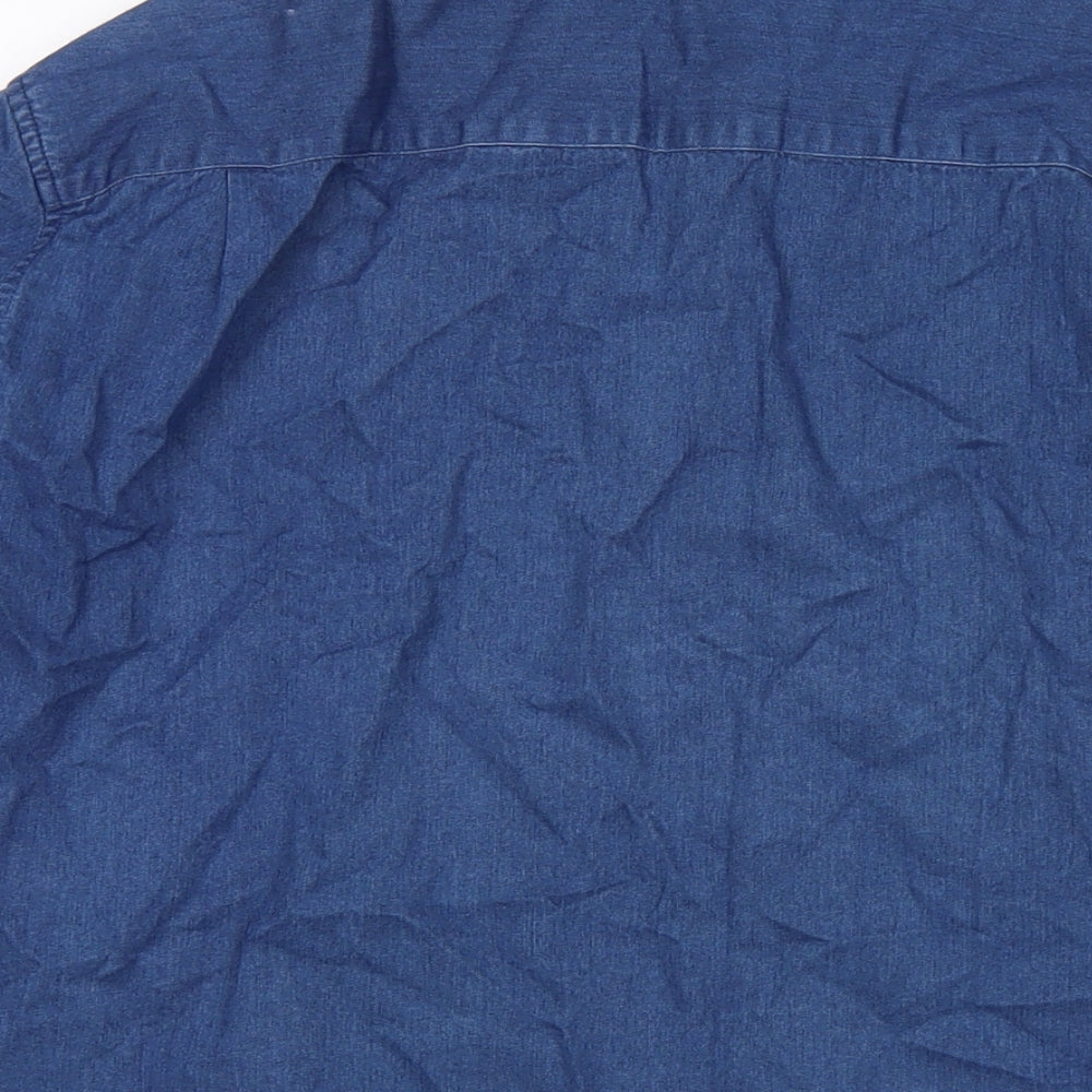 Blue Harbour Mens Blue Cotton Button-Up Size L Collared Button