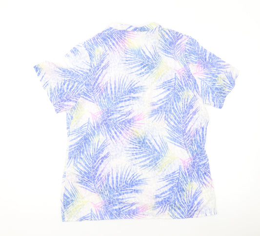 EWM Womens Blue Geometric Polyester Basic Button-Up Size 12 V-Neck