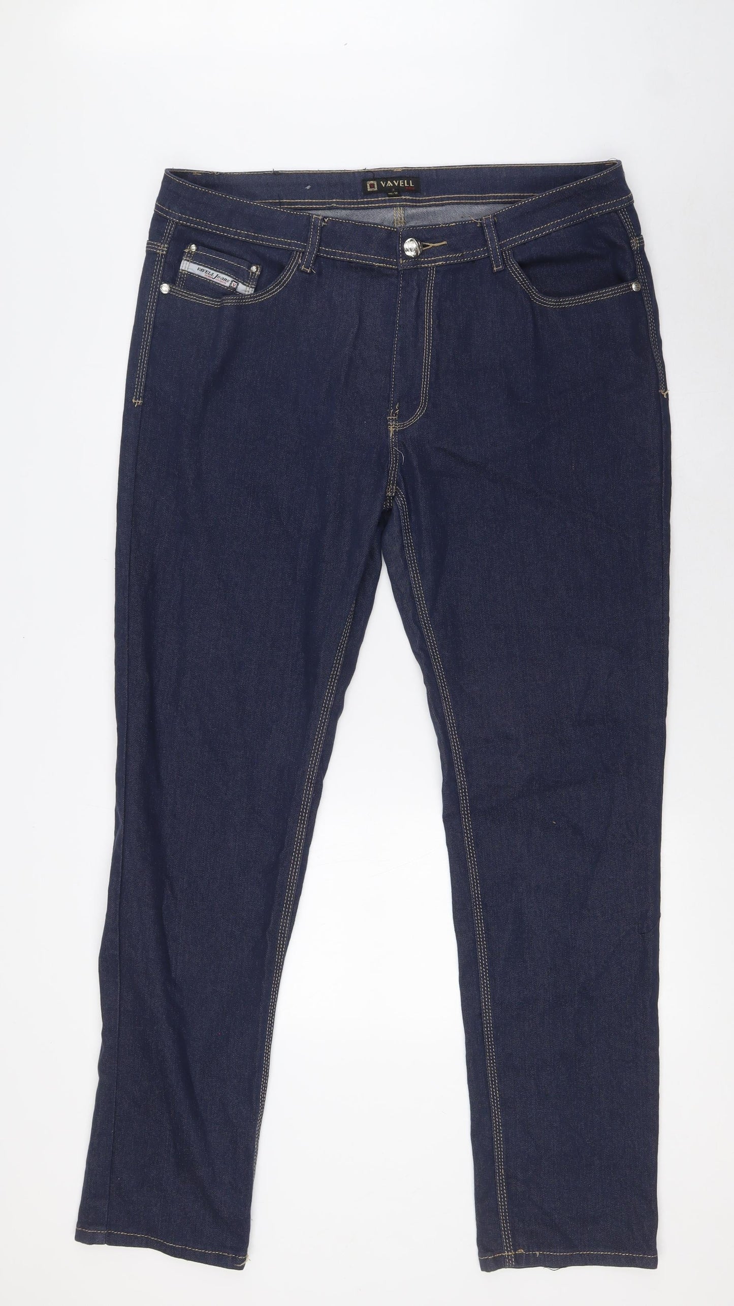 Vavell Mens Blue Cotton Straight Jeans Size 2XL L33 in Regular Zip