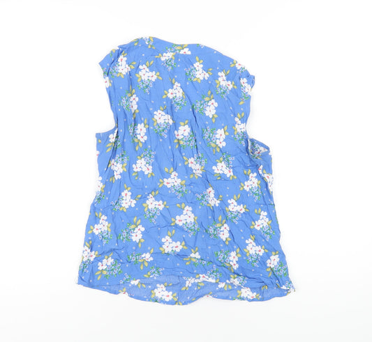 Crew Clothing Womens Blue Floral Viscose Basic T-Shirt Size 10 V-Neck