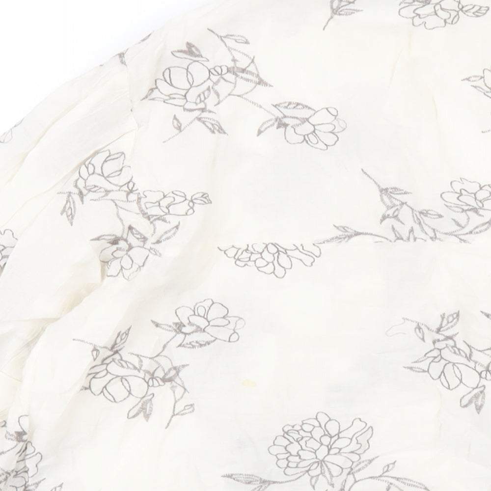 Zara Womens Ivory Floral Cotton Basic Button-Up Size XS Round Neck