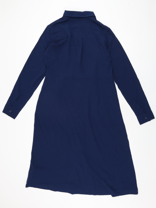 Label Be Womens Blue Polyester A-Line Size 14 Collared Button