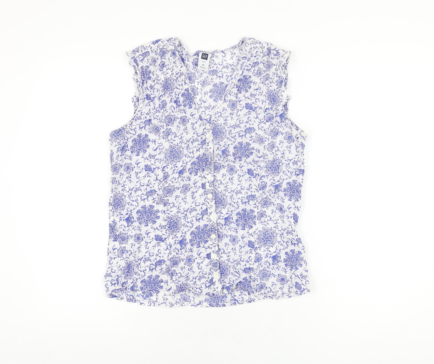 Gap Womens White Floral Cotton Basic Button-Up Size M V-Neck