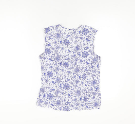 Gap Womens White Floral Cotton Basic Button-Up Size M V-Neck