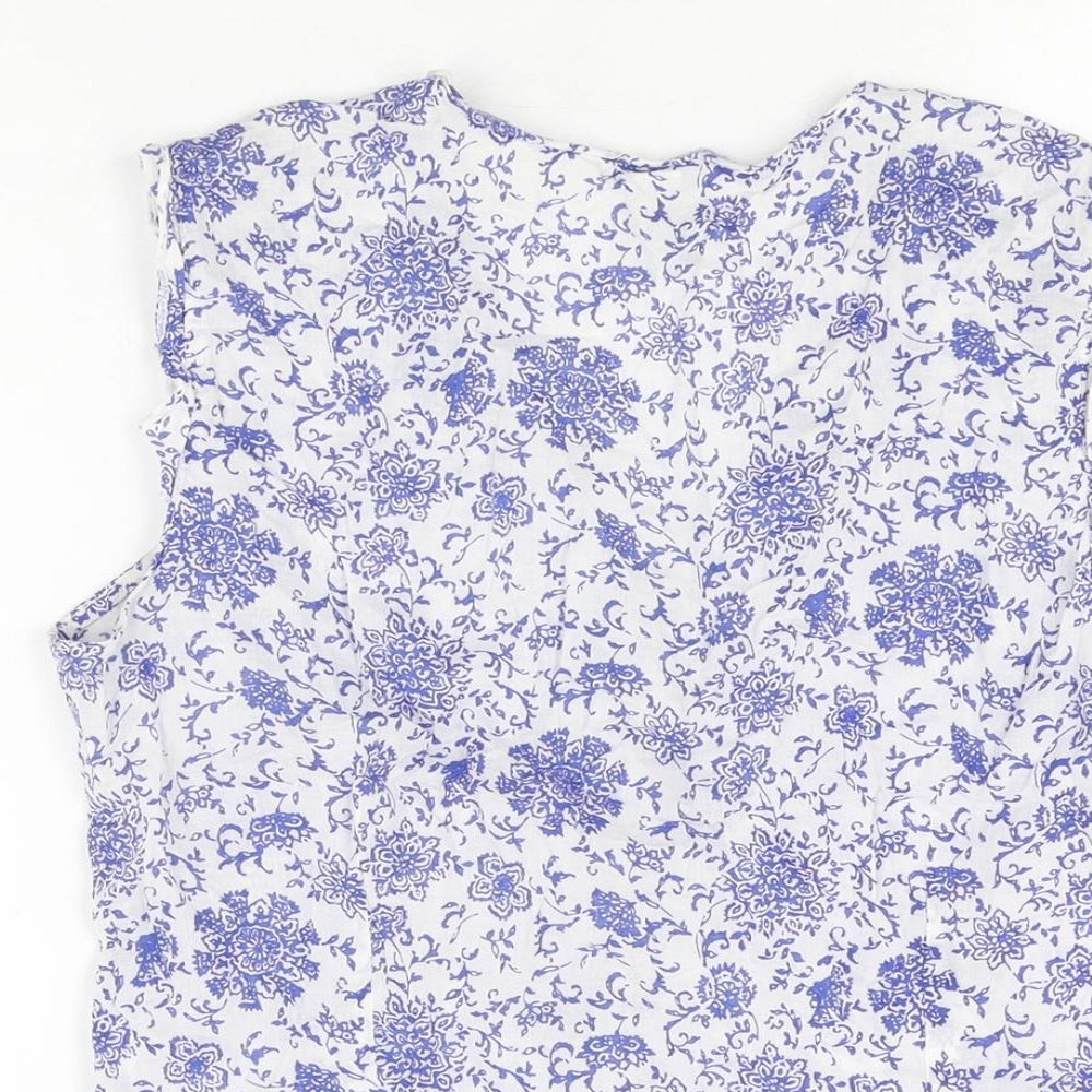 Gap Womens White Floral Cotton Basic Button-Up Size M V-Neck