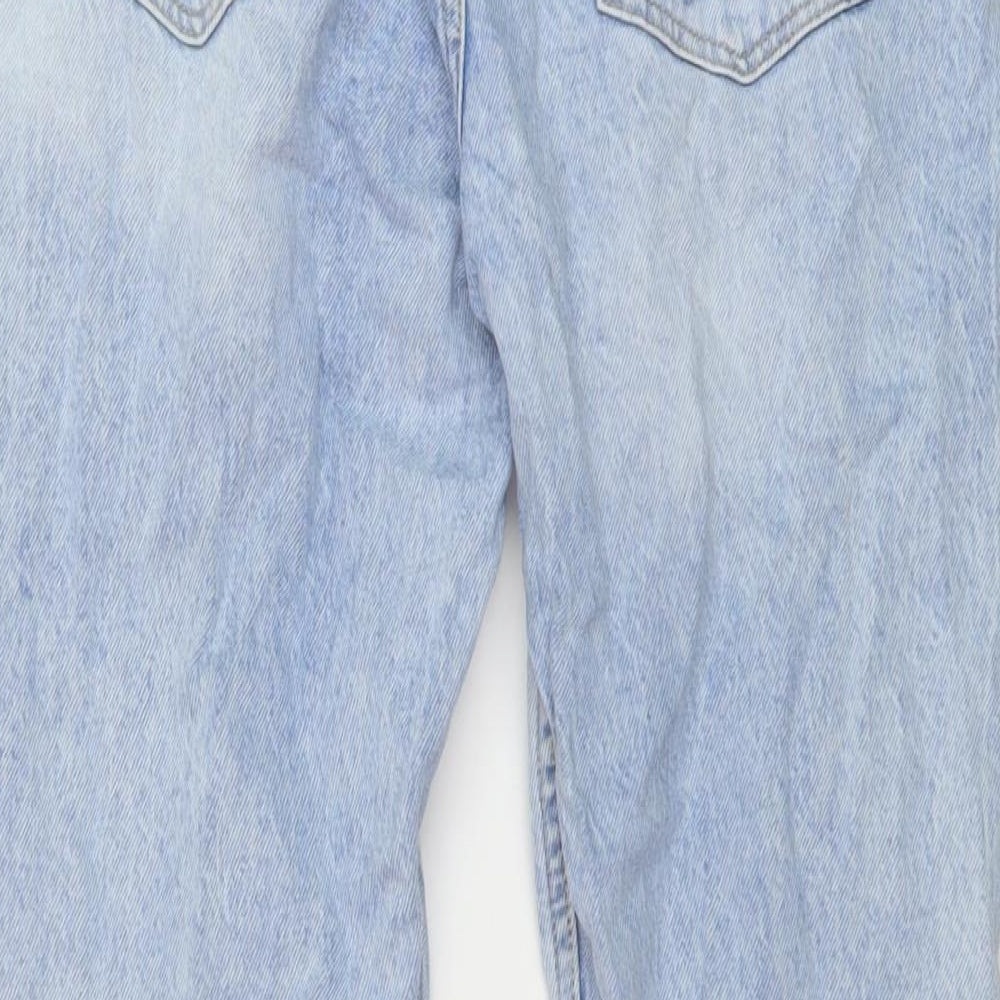 Brand and care label for Denim & Co. women’s blue cotton mom jeans, size UK 10, 29-inch leg regular button