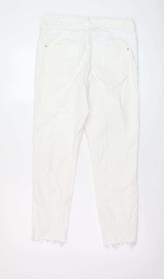 Marks and Spencer Womens White Cotton Skinny Jeans Size 14 L24 in Regular Button