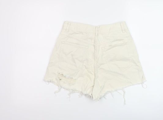 Glassons Womens Beige Cotton Mom Shorts Size 10 L3 in Regular Button
